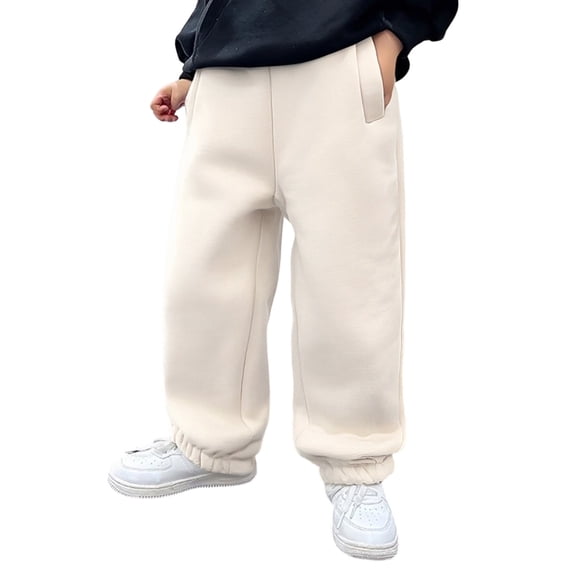 ZXLBBD Boys Jogger Pants Winter Thermal Sweatpants with Elastic Waistband Solid Color for Casual Sports Durable Loose School Wear