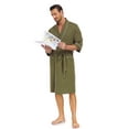 thumbnail image 4 of MAYFISH 100% Cotton Mens Lightweight Robe Summer Short Sleeve Bathrobe Soft Knee Length Robe with Pockets (Olive Green, L), 4 of 6