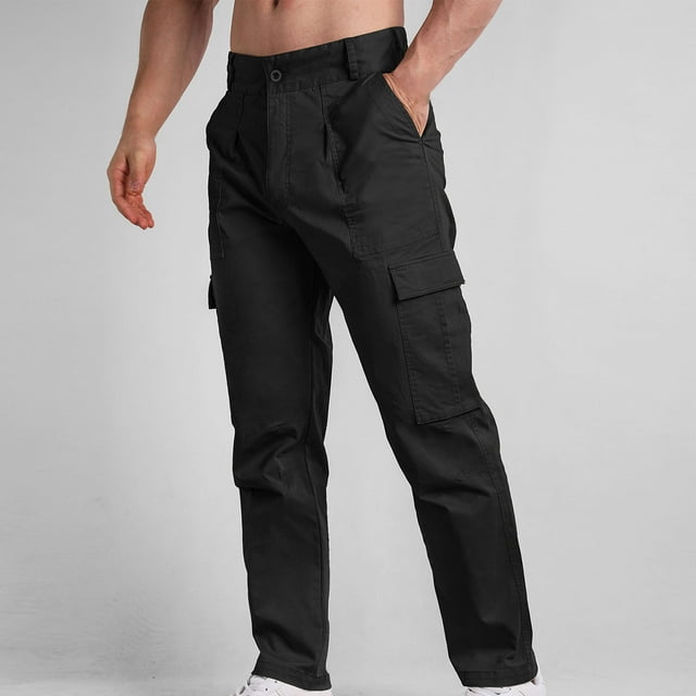 Amzcrzy Cargo Pants for Men Men Solid Color Button Zipper Multi-Pocket Overalls Outdoor Pants Men's Pants Men's Cargo Pants Pants for Men Men's Clothing Slacks for Men