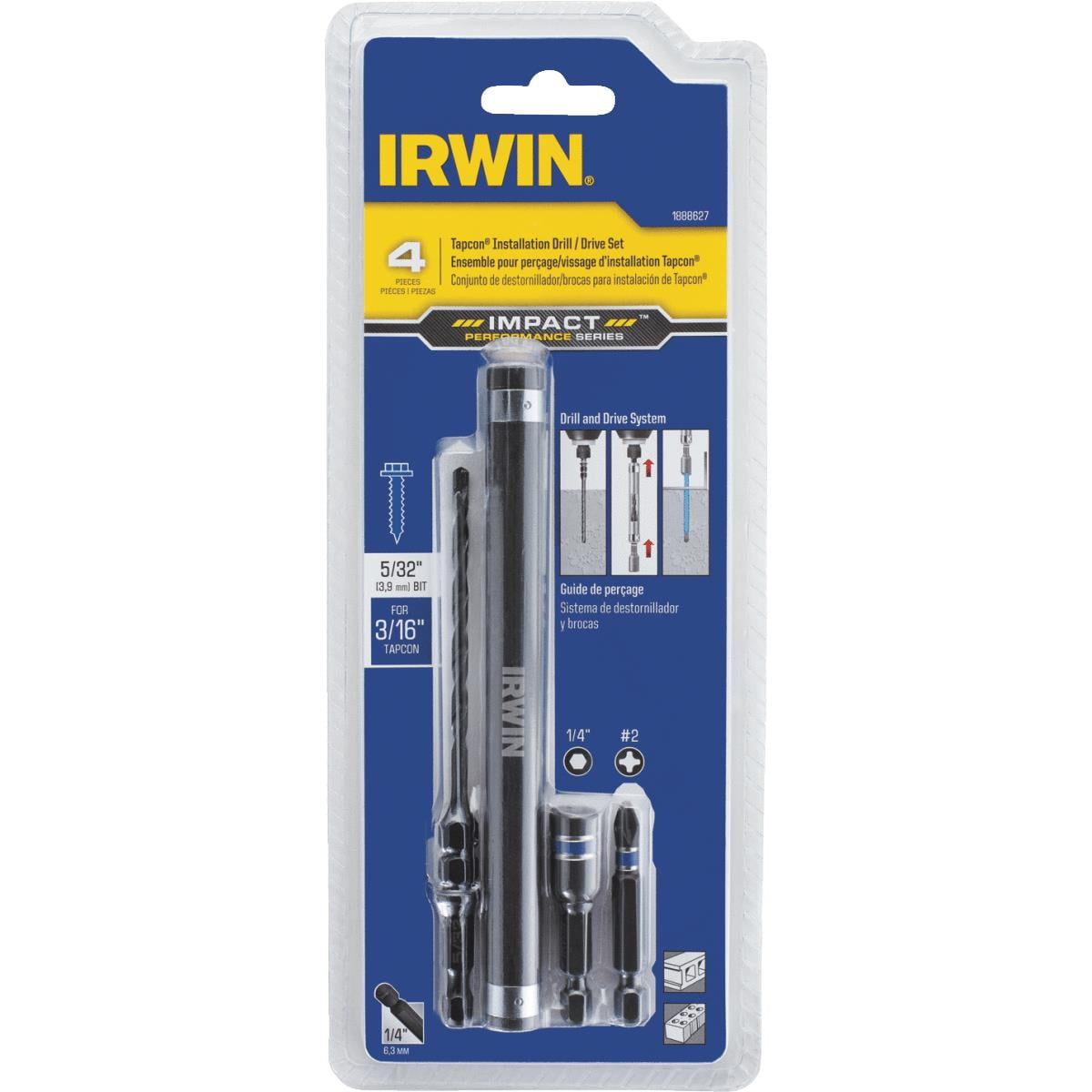 Irwin 4Piece Impact 5/32 Tapcon Masonry Drill Bit Set
