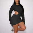 thumbnail image 5 of Bodycon Dress, Long Sleeve Hollow Out Mini Dress, Solid Color Party and Club Dress for Women, 5 of 7