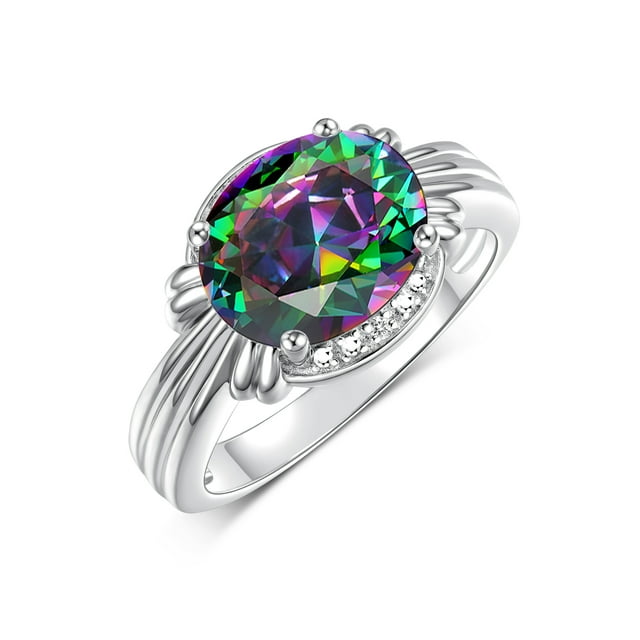 RYLOS Bagues pour Femmes Bague en Argent Sterling 12X10MM Pierre Précieuse & Diamants Grande Bague pour Doigt Moyen Ou Pointeur Bijoux en Alexandrite Taille 11