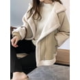 thumbnail image 5 of Women Trendy Winter Coat Faux Lamb Fur Leather Cropped Lambswool Biker Jacket Lapel Zipper Coat Apricot S, 5 of 7