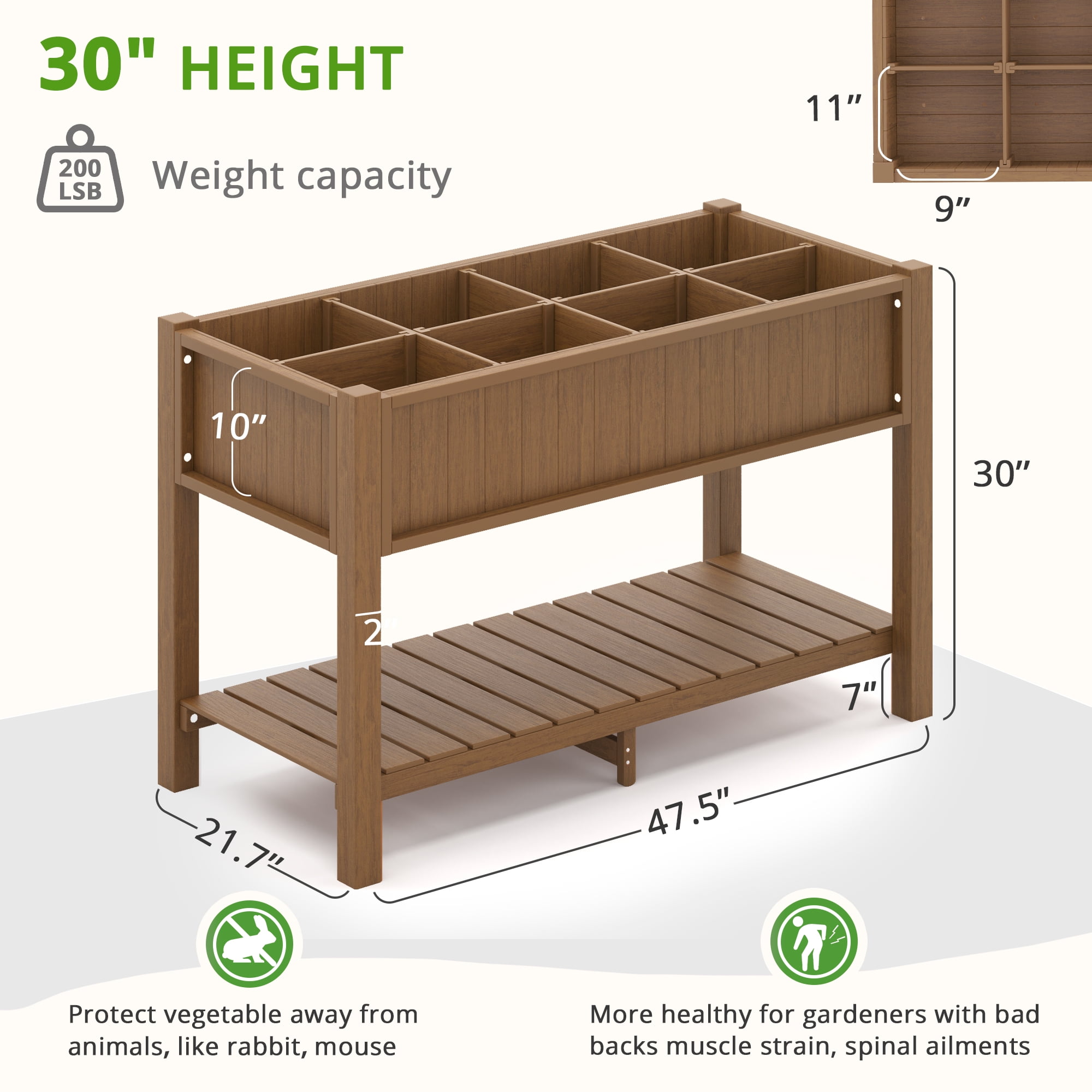 Dycanpo Large Raised Garden Bed with Tools and Shelf, HDPS Planter Box for Gardening Vegetables