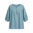 thumbnail image 5 of ClodeEU Women's Linen Blend 3/4 Sleeve Crewneck Shirt Top ,Solid Color Casual Loose Fit Summer Blouse Blue,Women's Plus L, 5 of 8