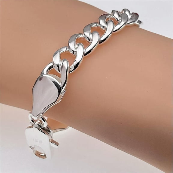 GKNET Women Men 10mm Thick Cuban Chain 925 Silver Filled Bracelet Jewelry