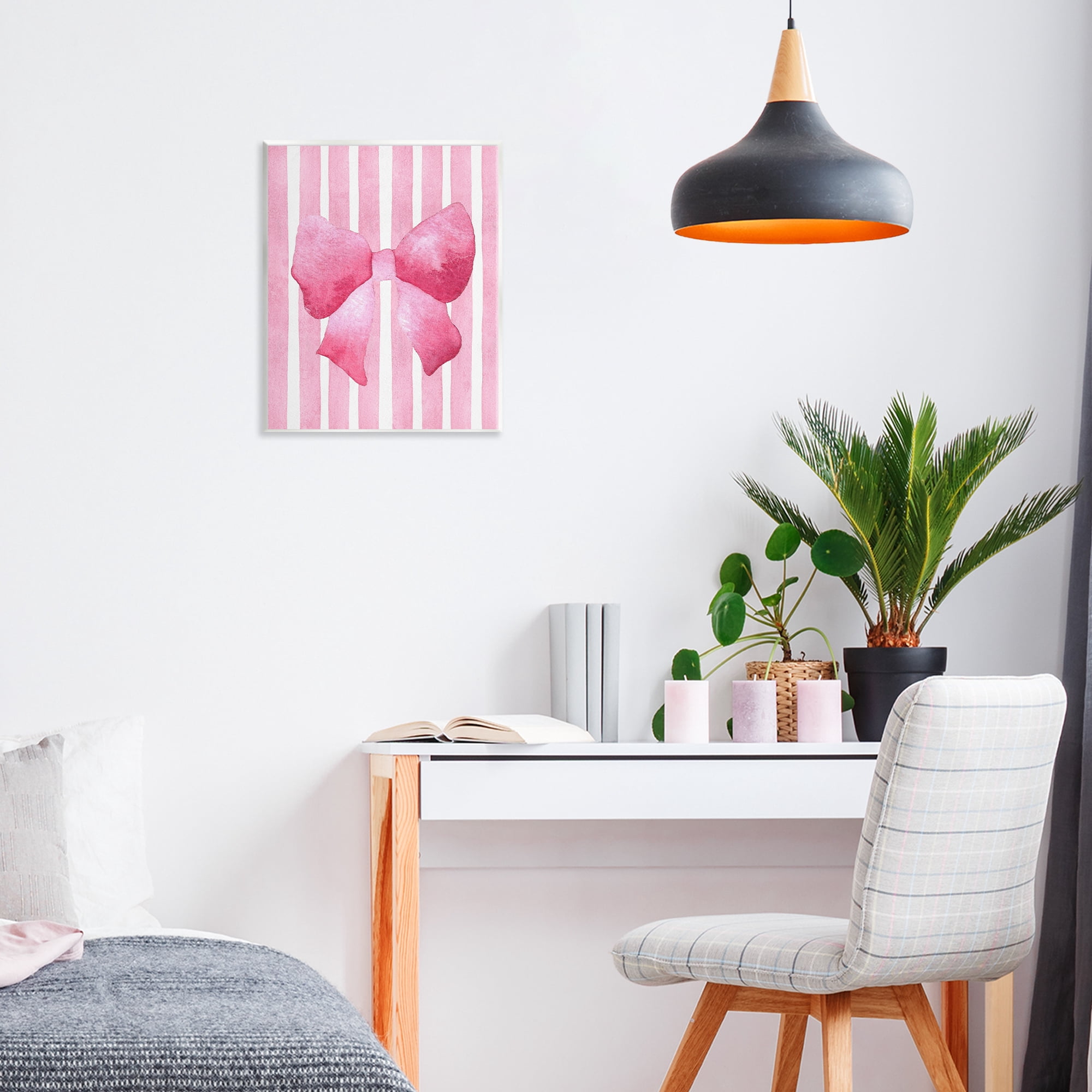 Stupell Industries Chic Bow on Pink Stripes Wall Plaque Art, design by Camila Juncos