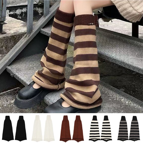 Shenmeida 1 Pair Autumn Winter Flared Stripe Knit Socks Japanese Style Loose Socks Lolita Leg Warmer Bubble Slouch Socks