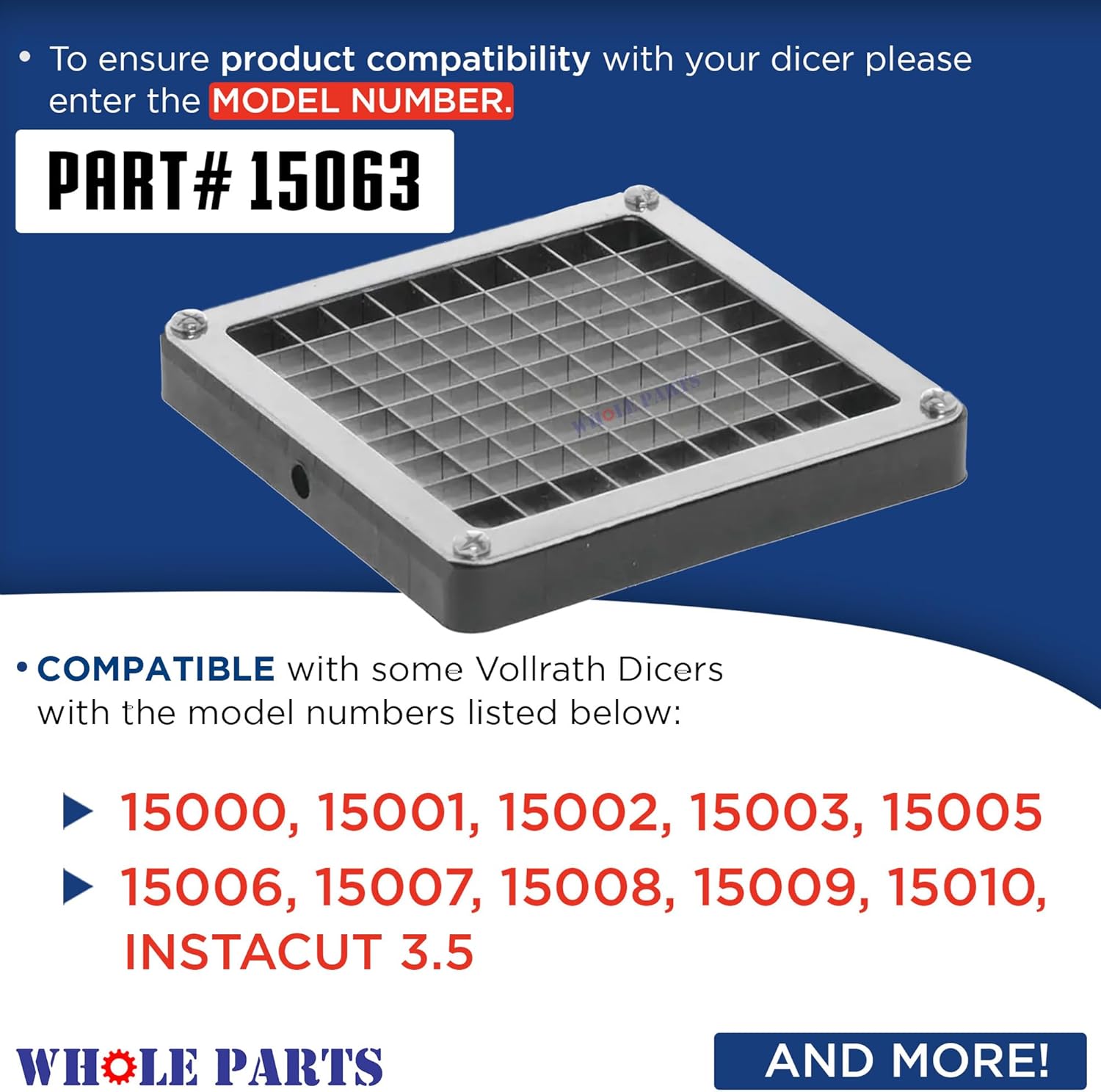 Whole Parts 3/8” Cut Dicer Blade Assembly Part# 15063 - Replacement & Compatible with Some Vollrath Dicers