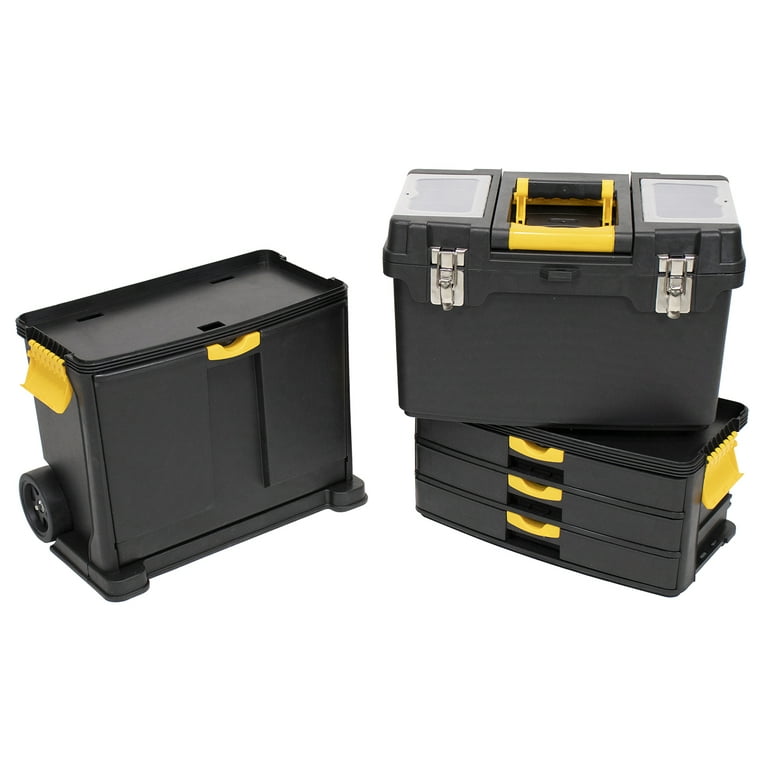 Erie Tools® Portable Toolbox with Foldable Handle & (3) Detachable  Compartments 