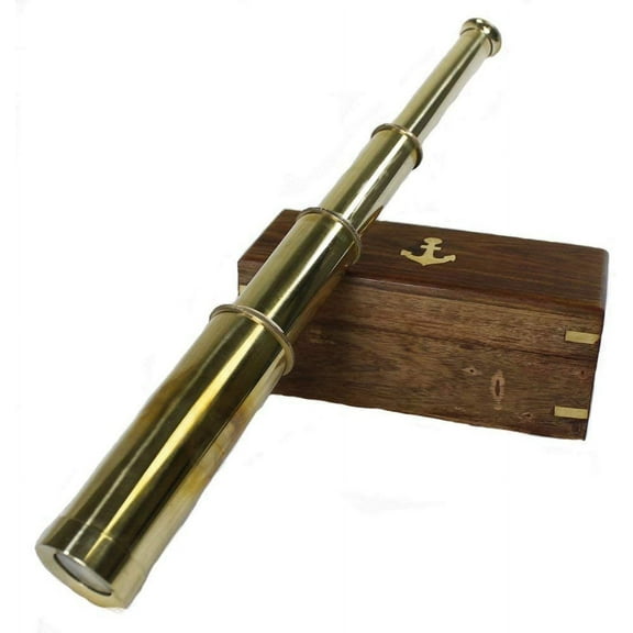 15" Solid Brass Handheld Telescope with Wooden Box - 12x Magnification