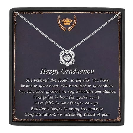 MASALADI Happy Graduation Love Knot Necklace, Inspirational Jewelry Gifts for Her Daughter Niece