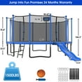 thumbnail image 6 of Jump Into Fun Trampoline 16 15 14 12FT for 9-10 Kids/ 4-5 Adults, Trampoline with Slide, Enclosure, Basketball Hoop, LED Light and More, 1500LBS Heavy Duty Galvanized Outdoor Trampoline for Family, 6 of 7