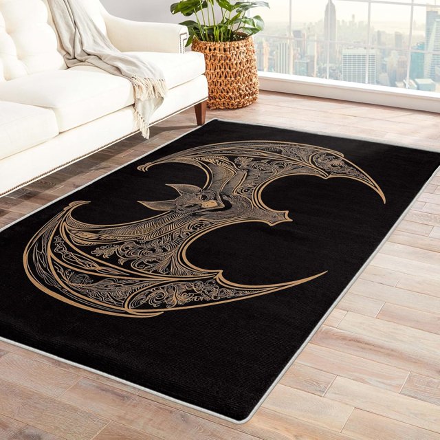 Bat Rug Bedroom - Washable Rugs Bat Rug & Home Decor, 3x5 Area Rug, Goth Totem Bats Rugs for Entryway, Non Slip Low Pile Small Indoor Door Mat, Boys Gothic Carpet & Room Decorations