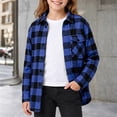 thumbnail image 2 of Girls Plaid Shirt Jacket Long Sleeve Button-Down Flannel Shacket Casual Lapel Checkered Outerwear With Chest Pocket (Blue), 2 of 5