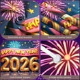 thumbnail image 4 of Pink Ribbon Happy New Year Banner Golden Stars New Year Banner Fireworks Design Gift Box Decor Celebration Banner for New Year Party Holiday Celebration Indoor Decoration, 4 of 9