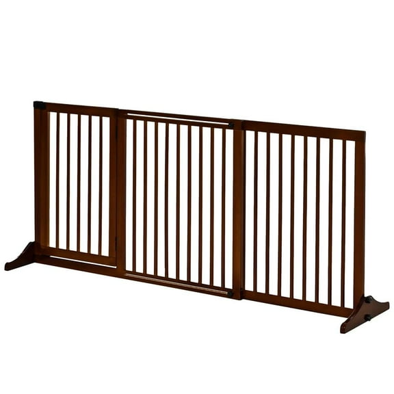 Barara King Freestanding Length Adjustable Wooden Pet Gate with Lockable Door 3 Panels, Brown