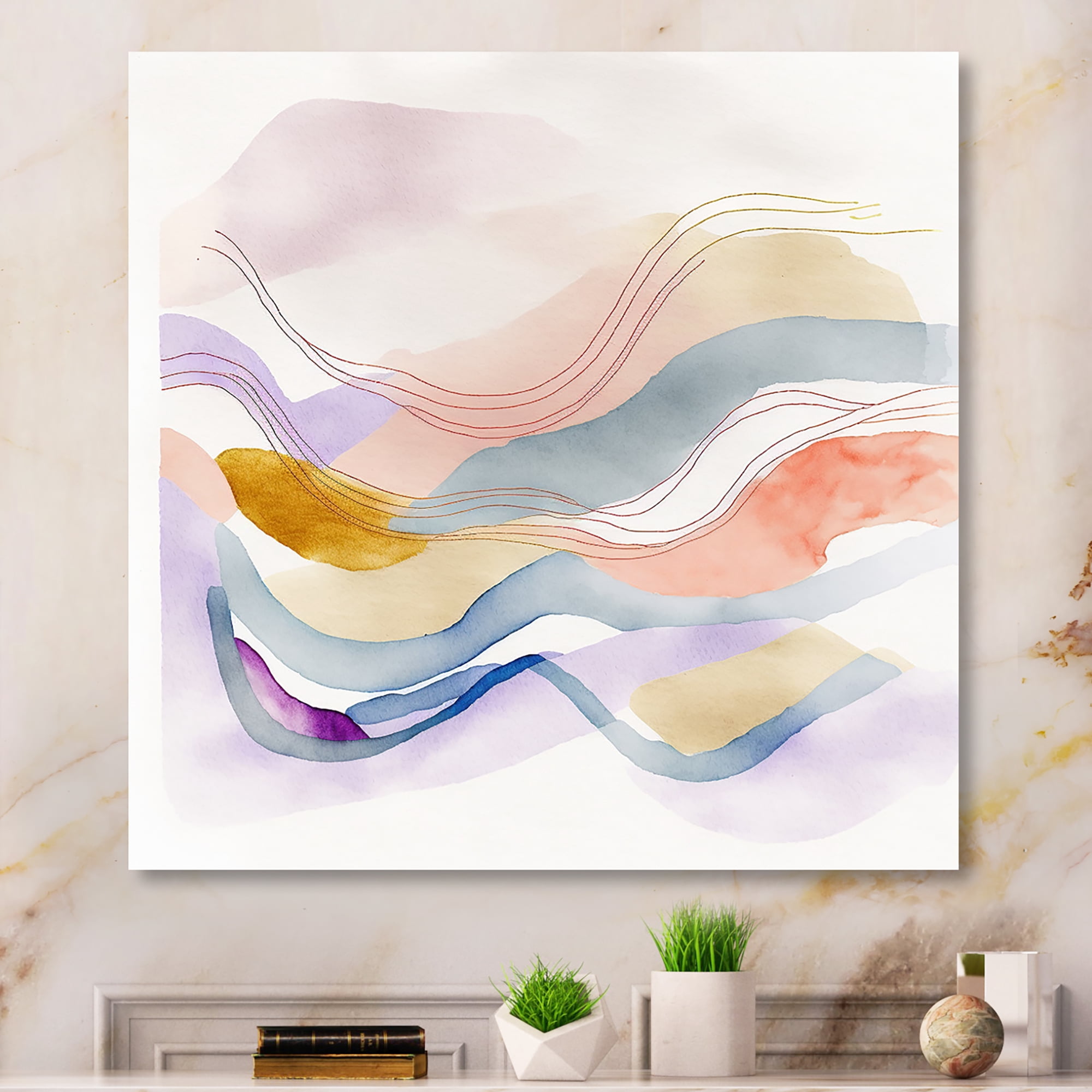 Designart Vibrant Pastel Abstract Waves Canvas Wall Art