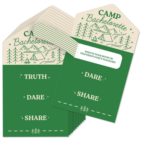 Big Dot of Happiness Camp Bachelorette Truth, Dare, or Share Pull Tabs Game, Cabin Glamping Bachelorette Party Game Pickle Cards - Set of 12