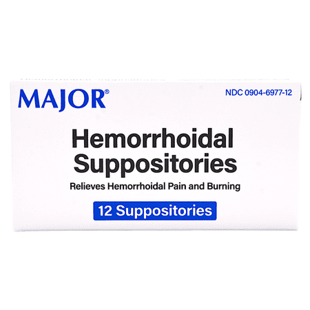Major Fast Acting Hemorrhoidal Suppositories Hard Fat 88.7% / Phenylephrine HCl 0.25% - 12 Suppositories