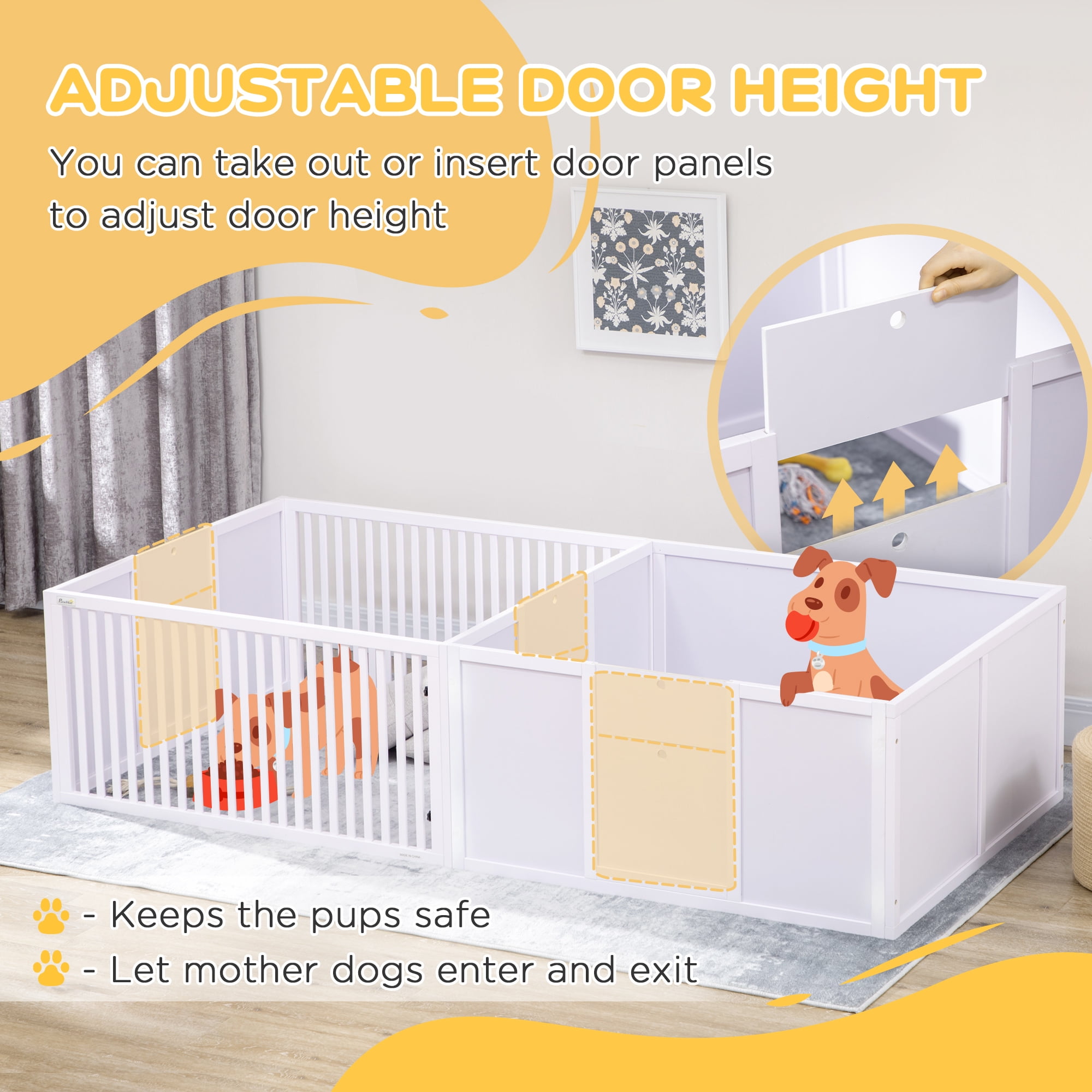 Luxvie Whelping Box for Dogs Built for Mother's Comfort, Dog Whelping Pen with Removable Doors, Puppy Playpen for Indoors, Newborn Puppy Supplies & Essentials, 81" x 39" x 20", White