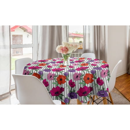 

Floral Round Tablecloth Botanical Theme Colorful Anemone Flowers Pattern Vertical Stripes Natural Art Circle Table Cloth Cover for Dining Room Kitchen Decor 60 Multicolor by Ambesonne