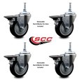 thumbnail image 2 of 4 Inch Black Polyurethane 12MM Threaded Stem Caster Set with Brake, 2 of 2