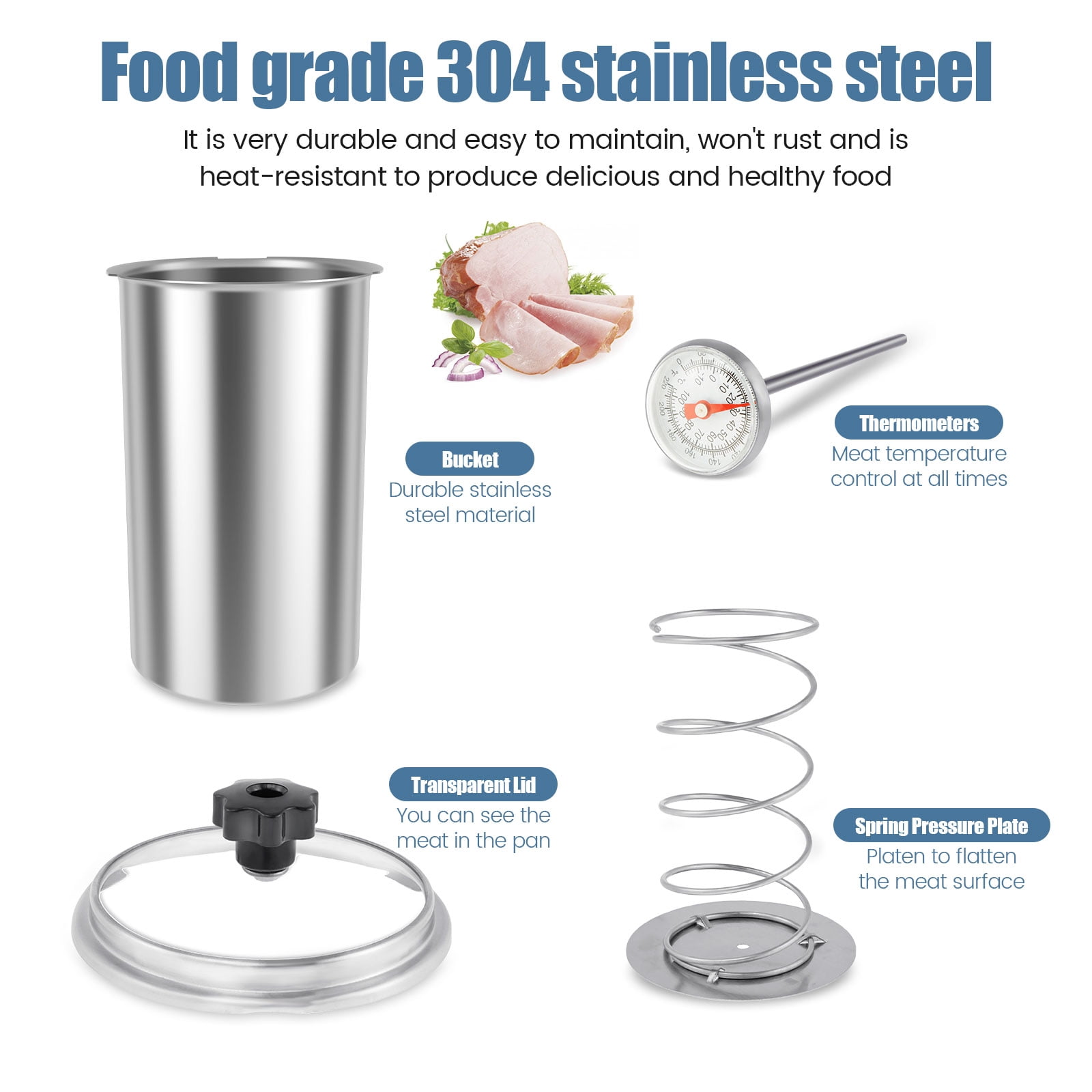 Ham Maker Stainless Steel Meat Press Cooker with Thermometer Heat Resistant Ham Press Maker Multipurpose Deli Meat Press for Home and Commercial Use