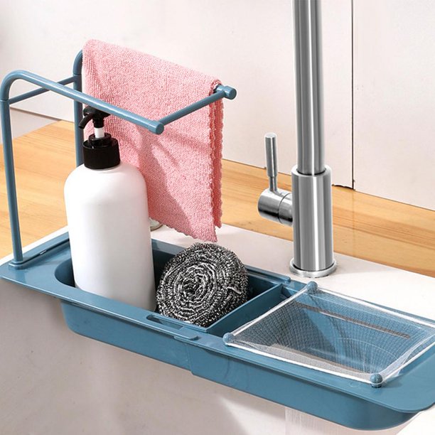 Telescopic Sink Holder Expandable Storage Drain Basket Rack Easy To Remove And Wash Sponge Soap Holder Drainer Sink Tray For Home Kitchen Blue Walmart Com Walmart Com