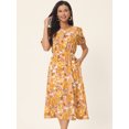thumbnail image 2 of Unique Bargains Women's Puff Sleeve Waist Cutout Midi Floral Dress with Pockets S Yellow, 2 of 6