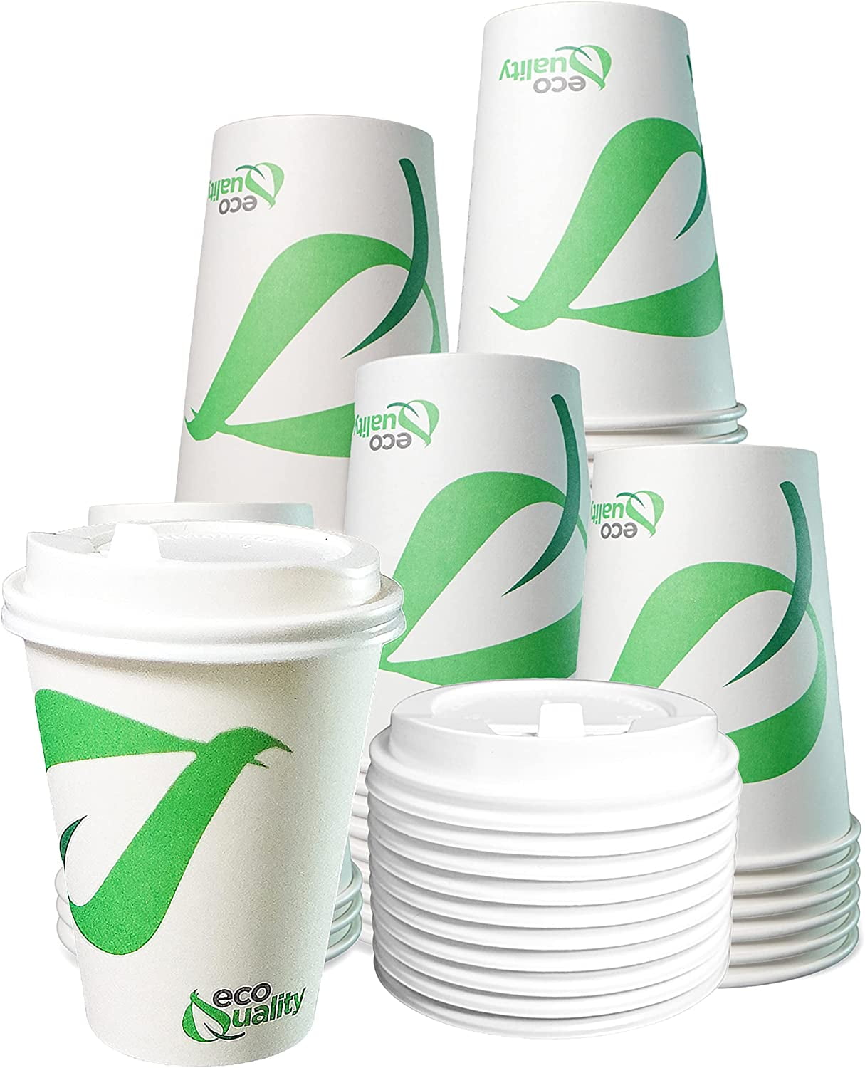 50Pk of 12Oz Recyclable Hot Drink Cups Wood Stirrers and Cardboard Coffee  Sleeves. Biodegradable Compostable and Disposable Decorative White Coffee