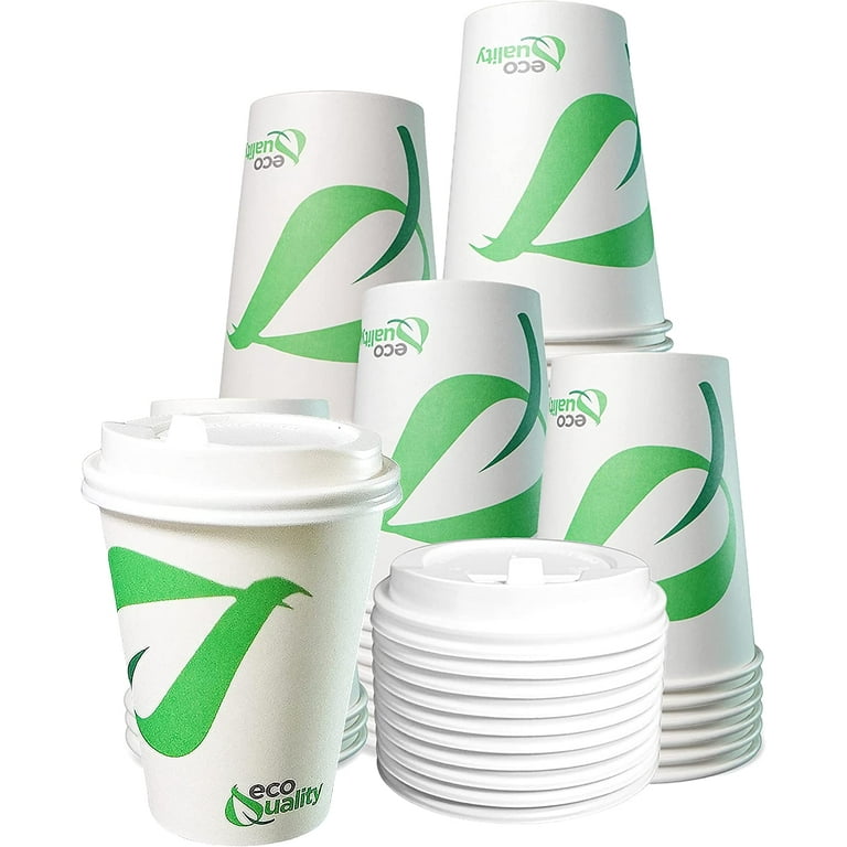 Lids ONLY: White Plastic Lids for 8,12,16, and 20 Ounce Coffee Cups, 100 Coffee Lids for Hot Cups - Sip and Straw Lids for Paper Coffee Cups, Cups Sol