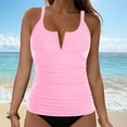 thumbnail image 2 of TOWED22 Women's Tankini Top Only Feminine Smocked Waist Tankini Top Tummy Control Swimwear Bathing Suit Swimwear Top No Bottom（Pink,XXL）, 2 of 8
