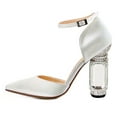 thumbnail image 2 of XYD Women Graceful Crystal Block High Heels D'Orsay Ankle Strap Pointed Toe Satin Pumps Wedding Shoes Size 4.5 White, 2 of 4