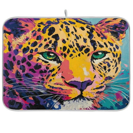 

BZSMCE Dish Drying Mat Leopard Colorful Print Design Drying Mats