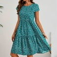 thumbnail image 1 of Liquidation d'Été 2025! Robe d'Été en Liquidation pour Femmes, Mode Femmes Imprimé Floral Manches Courtes Robe Confortable Col Rond Tenue de Vacances d'Été Élégante Robes à Volants Florales, 1 of 4
