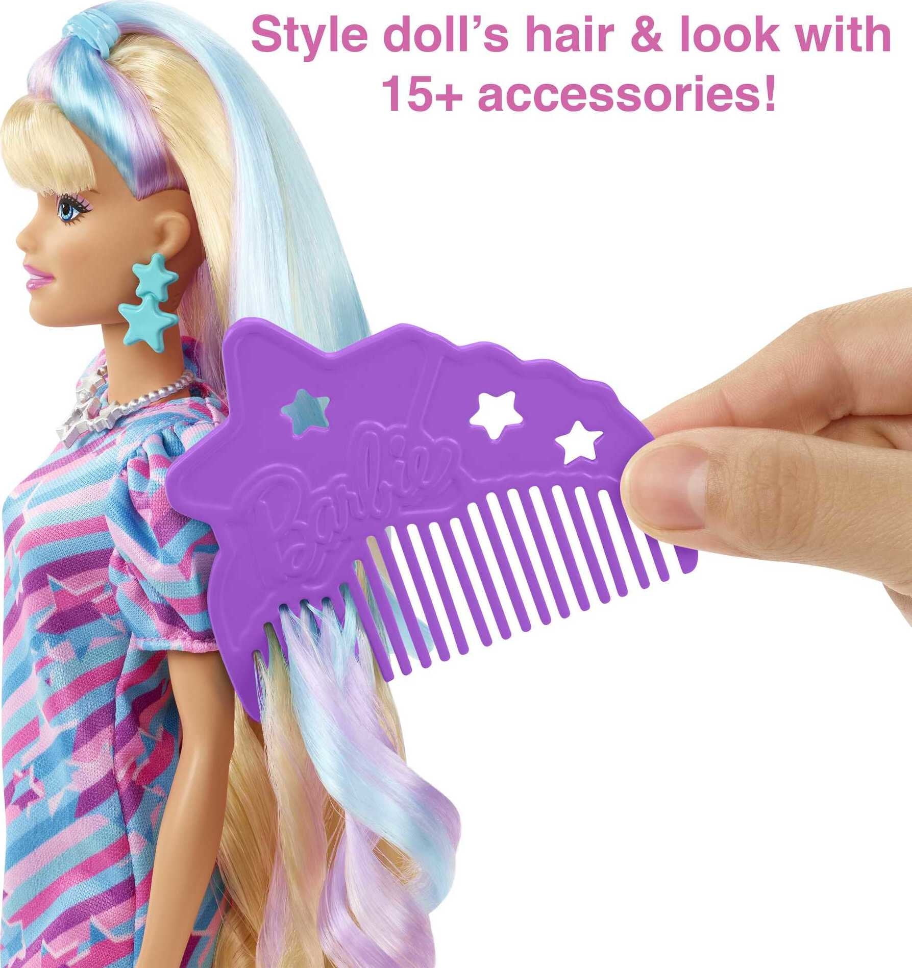 Barbie Totally Hair Fashion Doll with Star Theme, Extra-Long Hair & 15  Styling Accessories (Assembled Product Height: 12 in) 