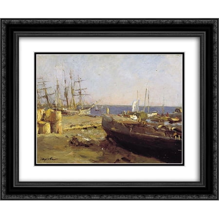 Valentin Serov 2x Matted 24x20 Black Ornate Framed Art Print 'Fishing vessels in Arkhangelsk'