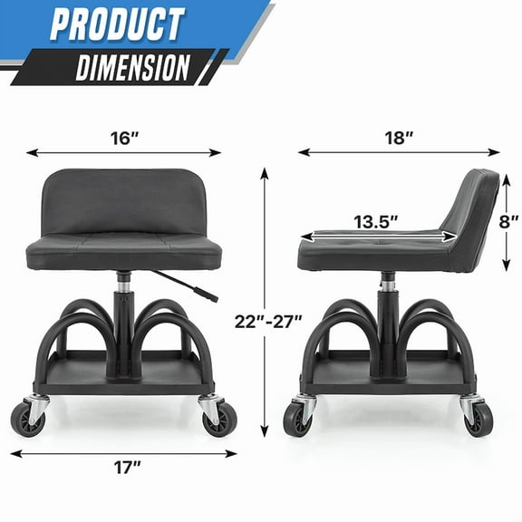 Roller Seat Repair Creeper Adjustable Height 22''-27" Built-in Tool Tray Garage