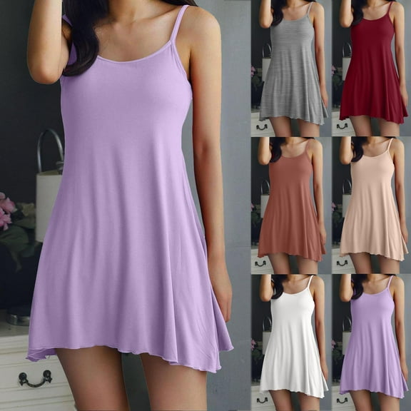 Aboser Womens Sleeveless Tank Nightgown Built in Bra Breathable Modal Sleep Dress Racerback Soft Full Slips Loungewear Casual Solid Color Short Sleepshirt