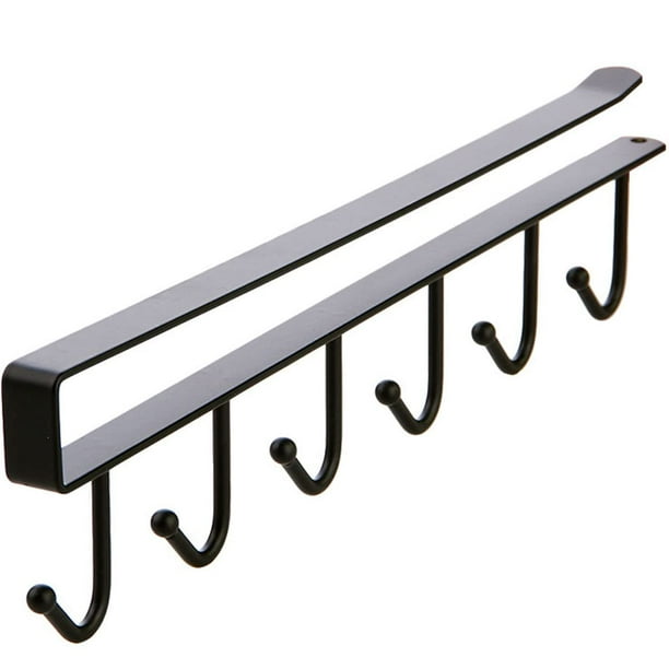 6 ganchos para portavasos, ganchos para tazas debajo del gabinete, soporte para tazas de café sin clavos, soporte de metal debajo del estante, colgador para tazas (negro)