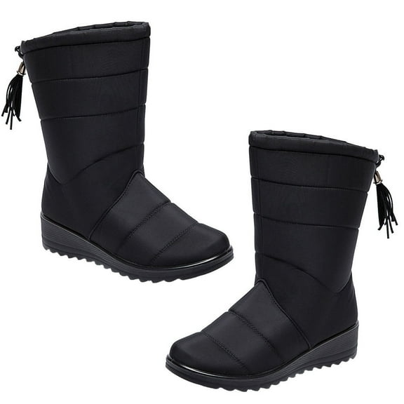 TAILTOSS 1 Pair Women Warm Boots with Fleece Lining Waterproof and Anti-slip Black for Winter
