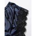thumbnail image 4 of Pyjama pour Femmes 4 Pcs avec Garniture en Dentelle Florale, Ensemble de Pyjama en Satin avec Robe Bleu Foncé 4 Pcs L, 4 of 7