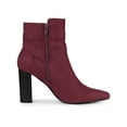 thumbnail image 3 of BLISSFUL STEP Women's Block Heel Boots Pointed Toe Buckle Decor Ankle Booties Burgundy 6, 3 of 7