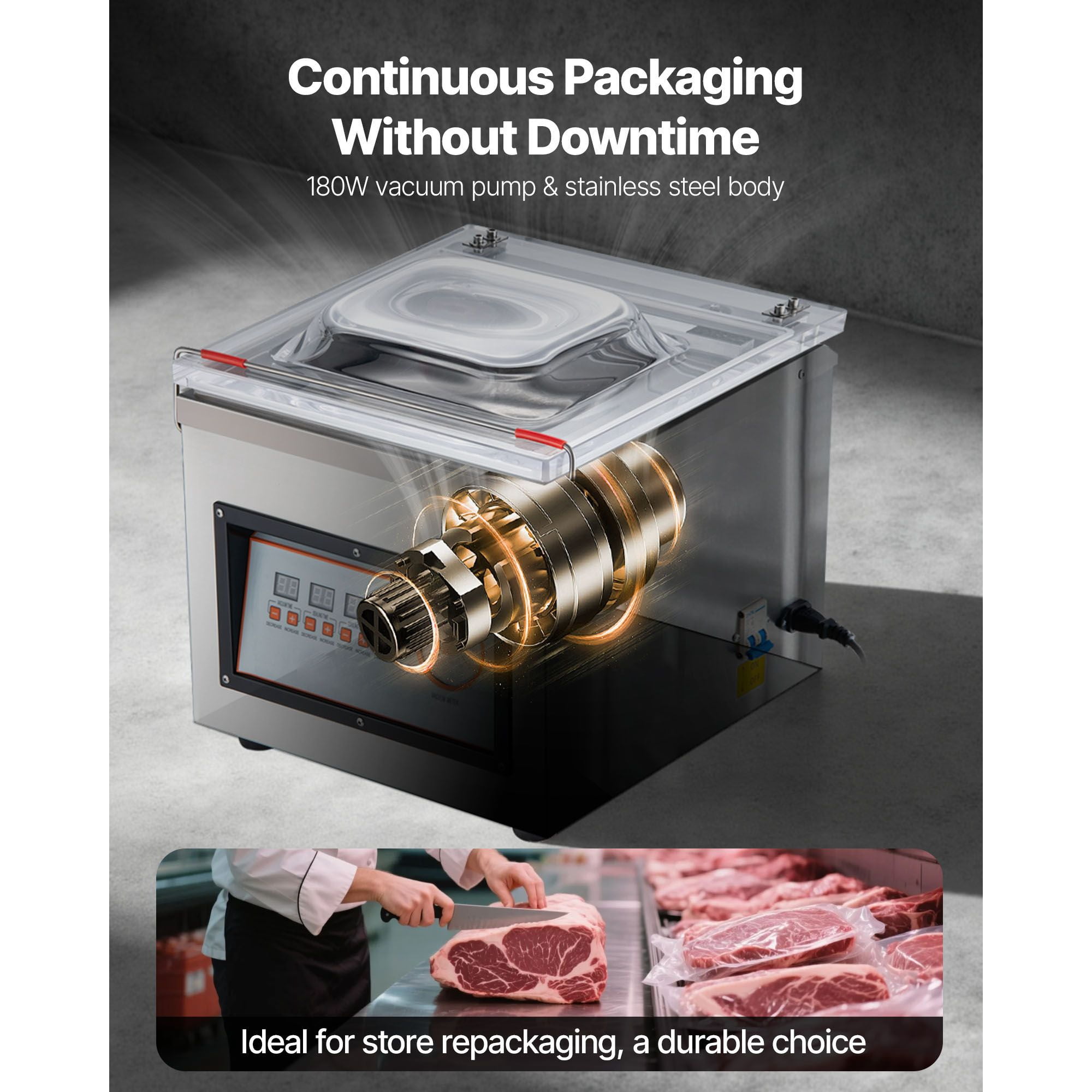 Chamber Vacuum Sealer, 320W Sealing Power, Vacuum Packing Machine for Wet Foods, Meats, Marinades and More, Compact Size with 12.6 in Sealing Length, Applied in Home Kitchen and Commercial Use