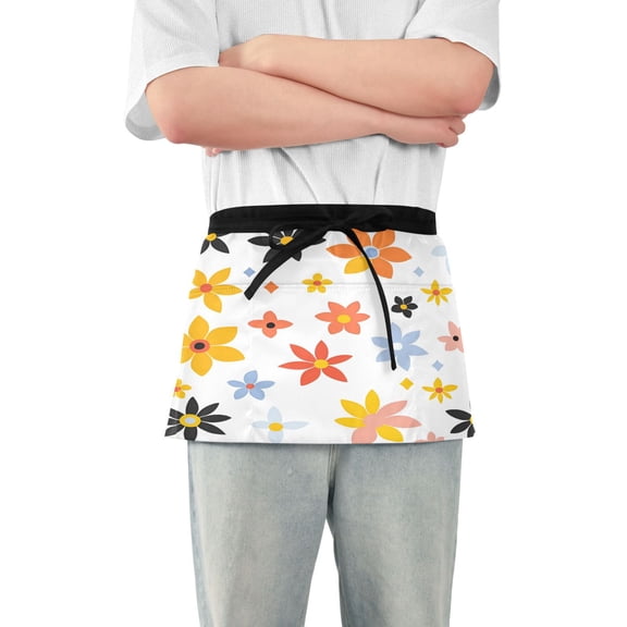 Yayeee Waist Apron with Pockets for Cooking Waterproof Half Server Aprons, Colorful Retro Floral