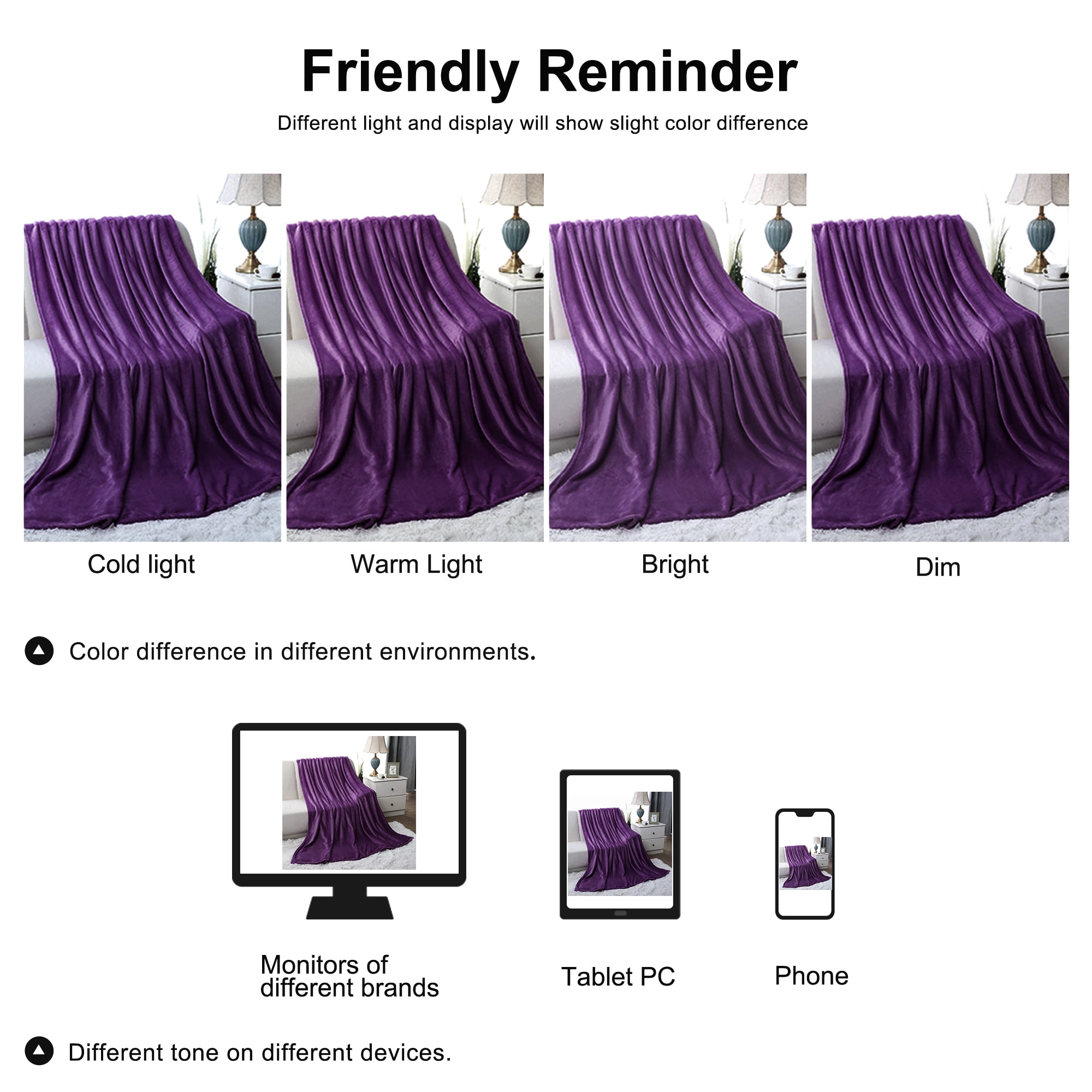 Unique Bargains Fuzzy Plush Flannel Fleece Throw Blanket Purple 71" x 78"