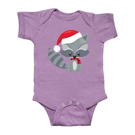 

Inktastic Christmas Raccoon Raccoon With Santa Hat Scarf Gift Baby Boy or Baby Girl Bodysuit