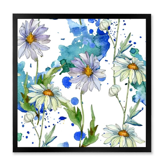Designart 'Daisies With Green Leaves and Background' Traditional Framed Art Print