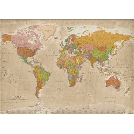 Vintage Map Of The World - Giant XXL Poster / Print (Highly Detailed World Map by Maps In Minutes) (Size: 55" x 39")